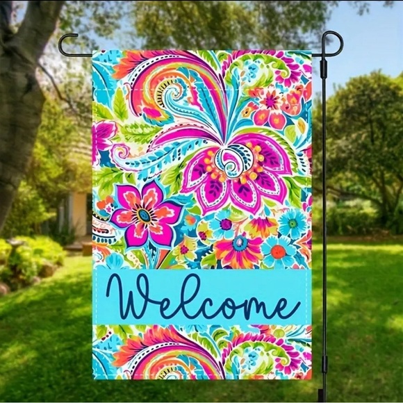 Charming Double-Sided Floral Welcome Garden Flag - 18x12 Inch, Durable Linen NIP - Picture 3 of 5